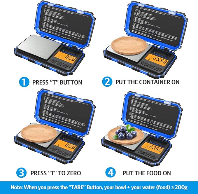 (Upgradaed) Digital Mini Scale, 200g /0.01g Pocket Scale, 50g Calibration Weight, Electronic Smart Scale, 6 Units, LCD Backlit Display, Tare, Auto Off, Stainless Steel (Battery Included)