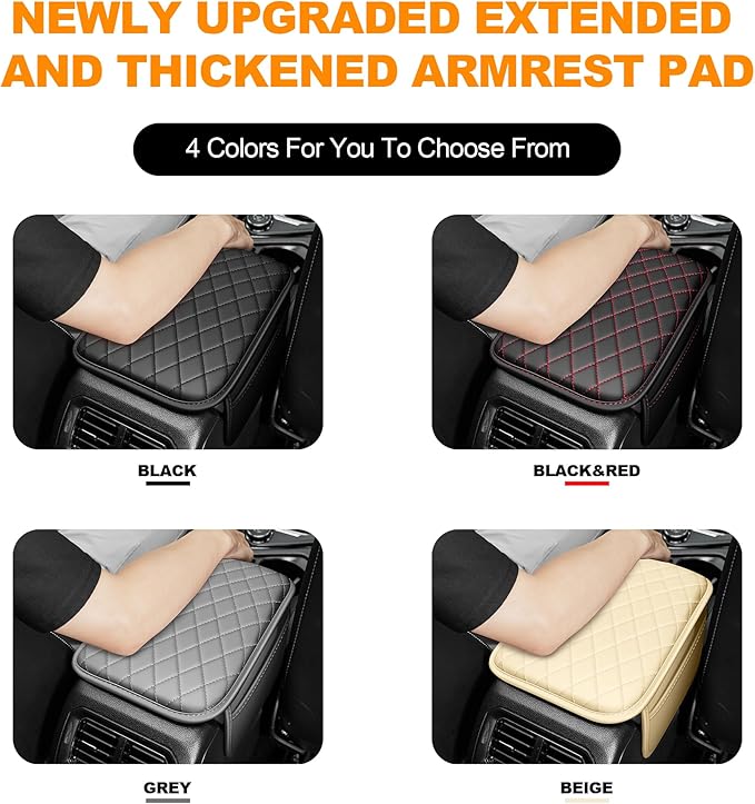 Center Console Cover for Cars Fit for Jeep Gladiator Leather Armrest Covers with 2 Storage Bags(Black&Red)