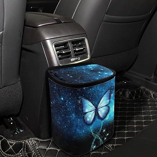 DISNIMO Blue Butterfly Car Trash Can Easy-to-Install Car Accessory Interior, Leak-Proof Car Garbage Can Bin Organizer Storage Bag for The Back Seat of Any Cars, Sedans, SUVs & Trucks