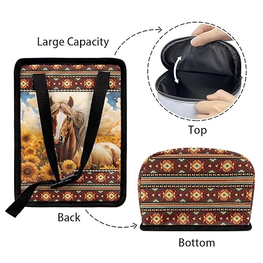DISNIMO Western Horse Car Trash Can Bin with Lid Sunflower Car Garbage Can Leakproof Mini Car Accessories Trash Bin Car Dustbin Organizer Container for Car Office Home