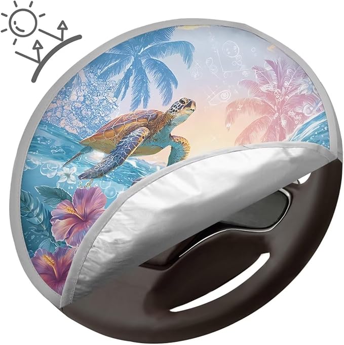 Tropical Steering Wheel Sunshade for Car Sea Turtle Car Rudder Sun Cover Foldable Steering Cover 17 Inch Fit Most Car SUV Van Summer Essential Gift for Friends