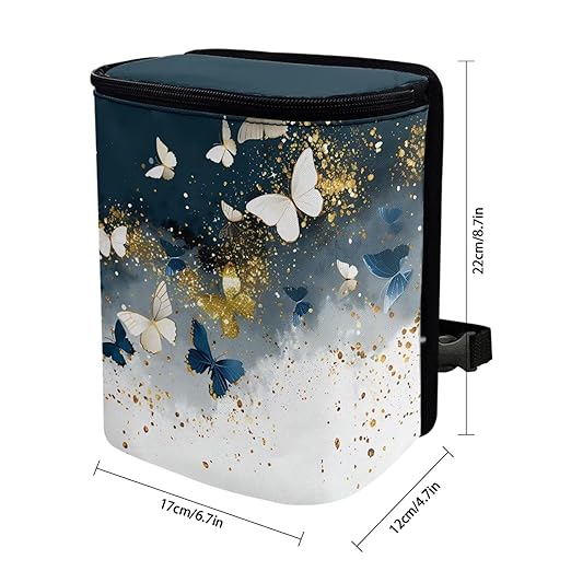 Tie Dye Butterfly Car Trash Can with Lid Cars Trash Bag Bin Hanging Waterproof Garbage Cans Leak Proof Vehicle Trash Can Multipurpose Storage Container for Back Seat