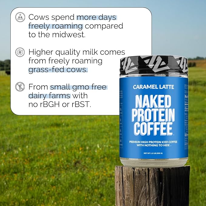 NAKED Caramel Latte Protein Coffee - Premium Colombian Iced Coffee Protein Shake Drink, Delicious Keto Friendly and Gluten Free, 17 Servings