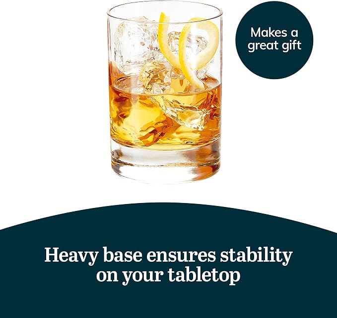 Libbey Heavy Base Double Old Fashioned Glasses - Elegant Whiskey Glasses Set of 12 - Dishwasher Safe Cocktail Glass for Cocktails, Juice, and More