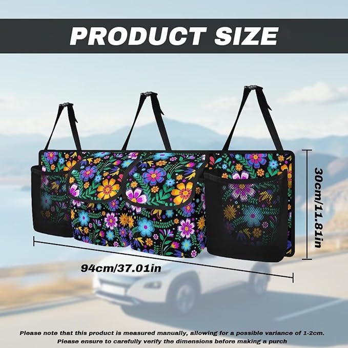 Hanging Trunk Organizer for Car Women Flower Car Organization Accessories Boho Car Decor Reusable Car Back Seat Organizer for SUV/MPV/Truck, Make The Trunk of Your Car Look Neat and Tidy