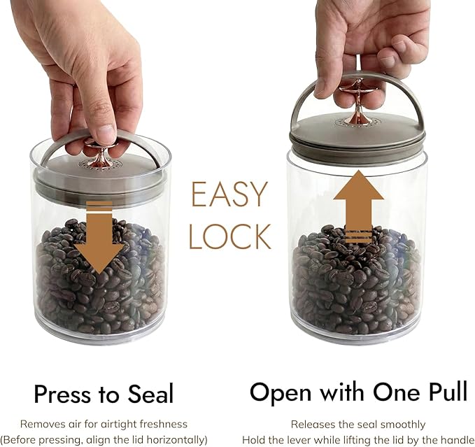 carrotez Vacuum Sealed Coffee Bean Container – 0.9 L (30.4 oz) Airtight Food Storage Canister with Easy-Release Lever, Stackable Space Saver for Kitchen Countertop