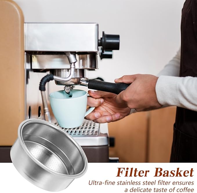 Stainless Steel Coffee Filter, 51mm Pressurized Espresso Filter Basket for Portafilter Machines Espresso Machine Parts Compatible with Coffee Machines with A 51mm Portafilter(2 Cups Capacity)