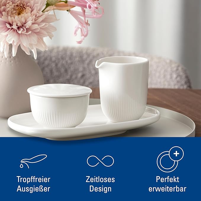 Villeroy & Boch Afina Milk Pitcher, for Milk, Cream and Sauces, Premium Porcelain, Made in Germany, Dishwasher and Microwave Safe, White, 7.5 oz Capacity