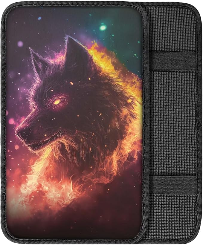 Wolf Print Center Console Armrest Pad for Cars Universal Decorative Car Armrest Box Protector Pad Easy to Install Car Decor Accessories for Sedan SUV Truck