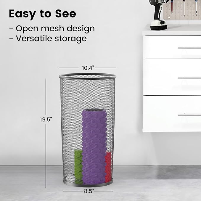 19.5" H Mesh Umbrella Stand - Ventilated Mesh Umbrella Holder for Entryway - Extra Capacity Storage for Umbrellas Canes & More - Freestanding Indoor Organizer 10.4" L x 10.4" W x 19.5" H - 2P Black