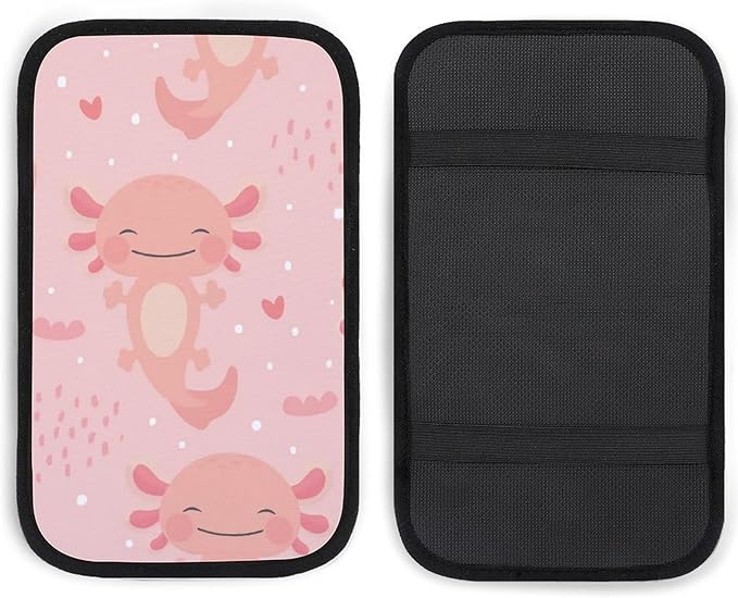 Axolotl Kawaii Car Center Console Cushion Pad,Waterproof Armrest Seat Box Cover Protector,Comfortable Car Decor Accessories Fit for Most Cars, Vehicles, SUVs