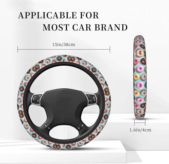 Delicious Doughnuts Car Steering Wheel Cover, 15 Inch Steering Wheel Cover Stylish Decor for Most Cars