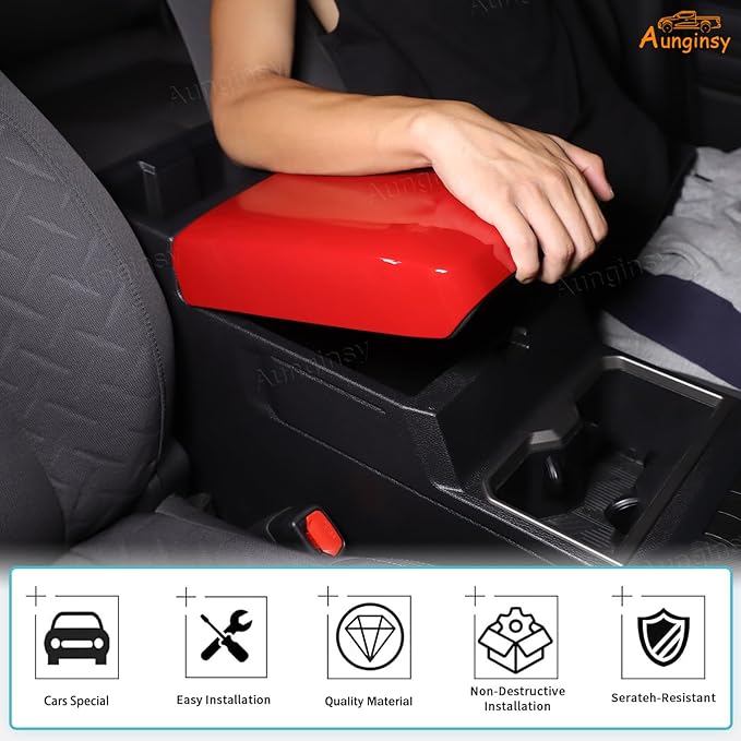 Aunginsy Center Console Armrest Protector Cover Compatible with Toyota Tacoma 2024 2025 2026, ABS Central Armrest Seat Storage Box Cover Cushion Lid Protector Pad Waterproof Anti-Scratch Accessories