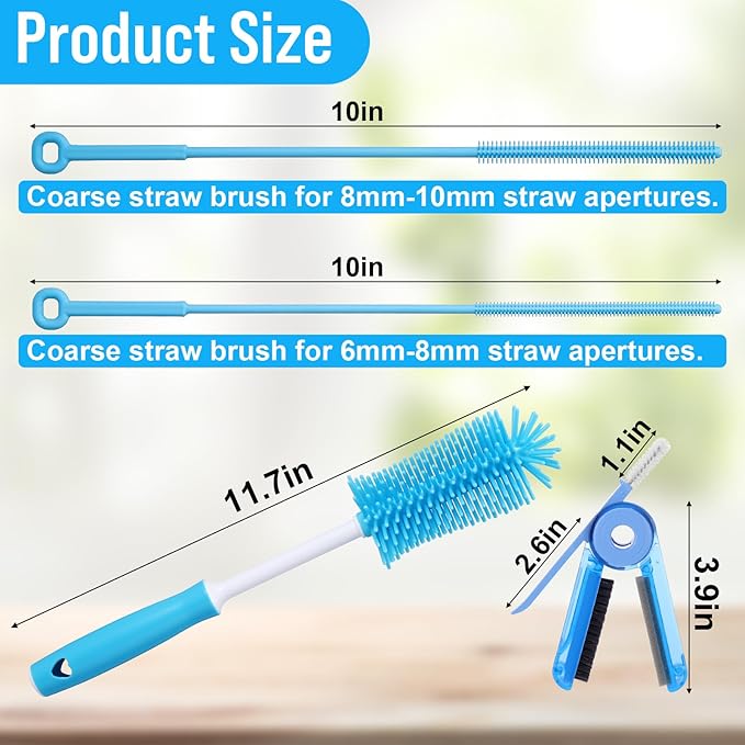 XANGNIER 4 PCS Water Bottle Cleaner Brush Set for Stanley Tumbler 40 oz/30 oz/20 oz Cup,Multifunctional Bottle Brush and Long Silicone Straw Cleaner Brush,Cleaning Kit for Owala/Yeti Cup Accessories