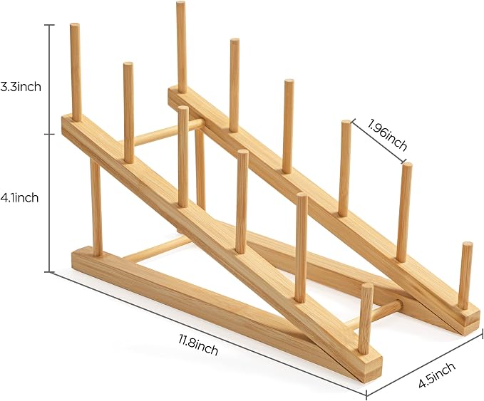 HBlife Bamboo Wooden Dish Drying Rack, 1 PCS Plate/Dish/Book/File/Bowl/Cup/Cutting Board/Pot Lid Organizer for Kitchen Counter, Office, Display Cabinet