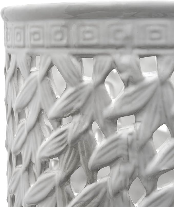 Red Lantern 20" Bamboo Lattice White Porcelain Umbrella Stand