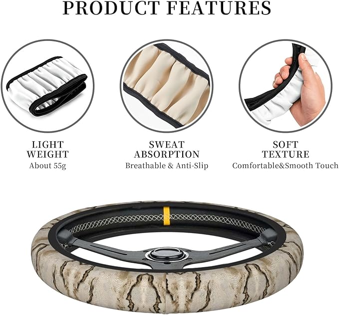 Nude Snake-Skins Texture Car Steering Wheel Cover, 15 Inch Steering Wheel Cover Stylish Decor for Most Cars