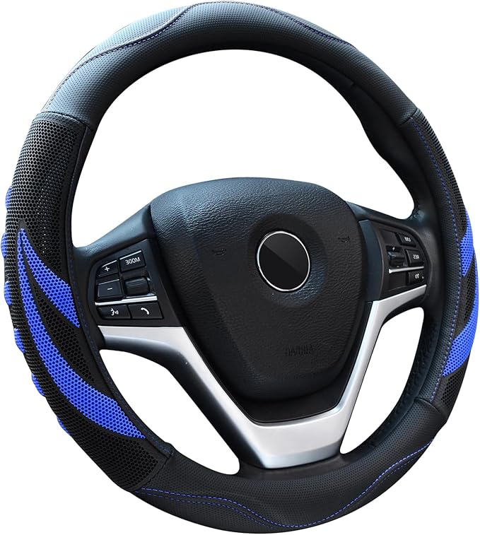 Alusbell Microfiber Leather Steering Wheel Cover Breathable Auto Car Steering Wheel Cover for Men and Women Universal 15 Inches (Blue)