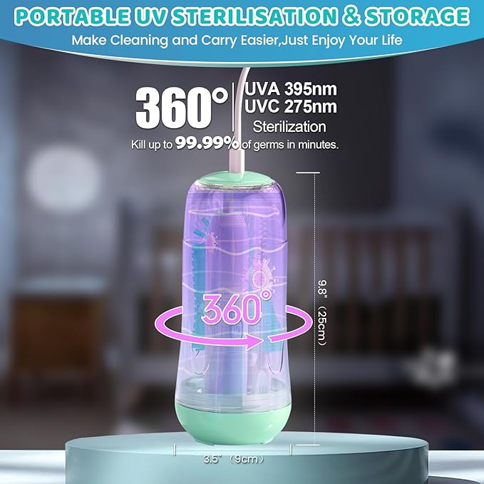 IvyWind Electric Travel Baby Bottle Brush Set with Storage Box, Automatic Bottle Cleaner Brush Kit with Silicone Bottle/Nipple/Straw Brush, Milk Frother Electric and Drainage Rack, Rechargeable, Green