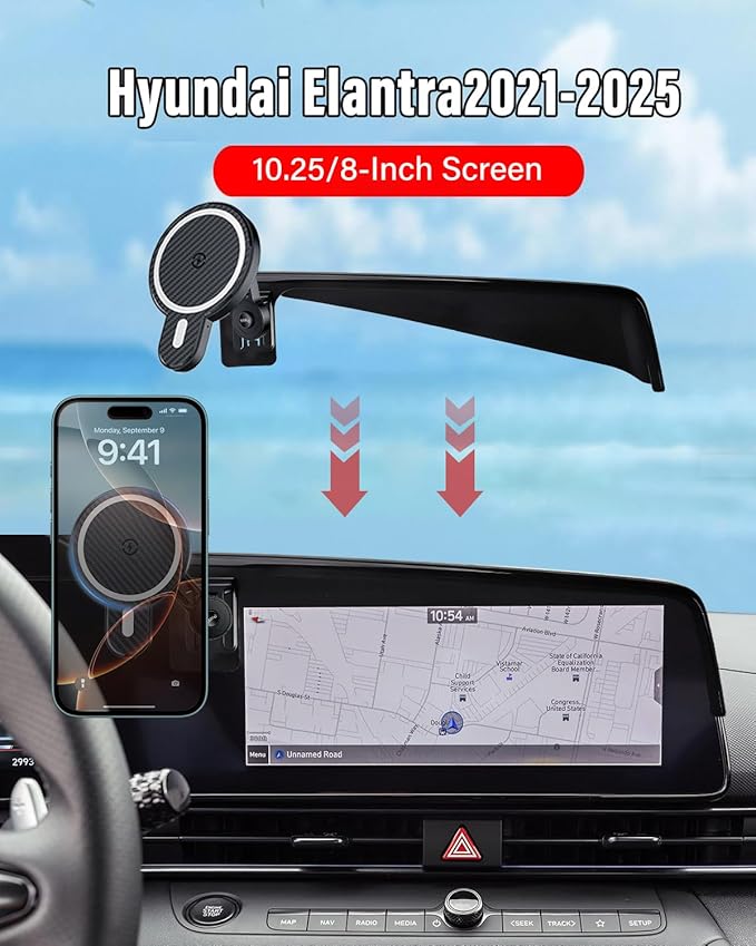 Car Phone Holder for Hyundai Elantra 2021- 2025 SE/SEL/Sport/Limited/N Line Accessories Custom 8-Inch/10.25-Inch Screen Magnetic 15W Fast Wireless Charger Car Phone Mount 360° Rotating Extension Rod