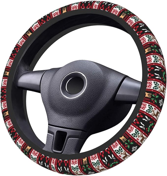 Neoprene Steering Wheel Cover Moose Holiday Pattern Car Steering Wheel Cover Universal Fit for Most Cars
