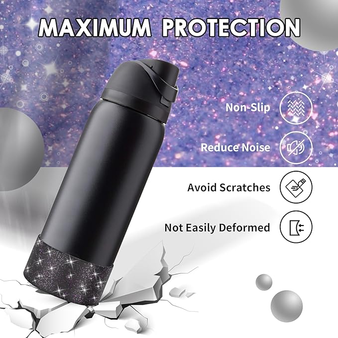 Protective Glitter Silicone Boot Compatible with Owala 24oz 32oz 40oz, Bling Cup Sleeve Bottom Bumper Cover Compatible with Owala FreeSip, Twist, or Flip Stainless Steel Water Bottles