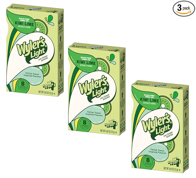 Wyler's Light Kiwi Lime- Singles to Go Powdered Drink Mix - Pack of 3-8 Per Box 24 Total Servings - Delicious Tasting Kiwi Lime Flavor
