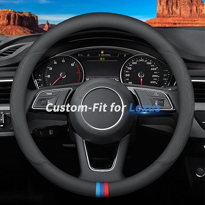 Custom-Fit for Lexus Steering Wheel Cover, Premium Leather Car Steering Wheel Cover with Logo, Non-Slip, Breathable, for Lexus Accessories (D-Style,for Lexus)