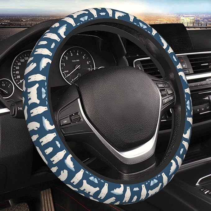 Neoprene Steering Wheel Cover Polar-Bears Car Steering Wheel Cover Universal Fit for Most Cars