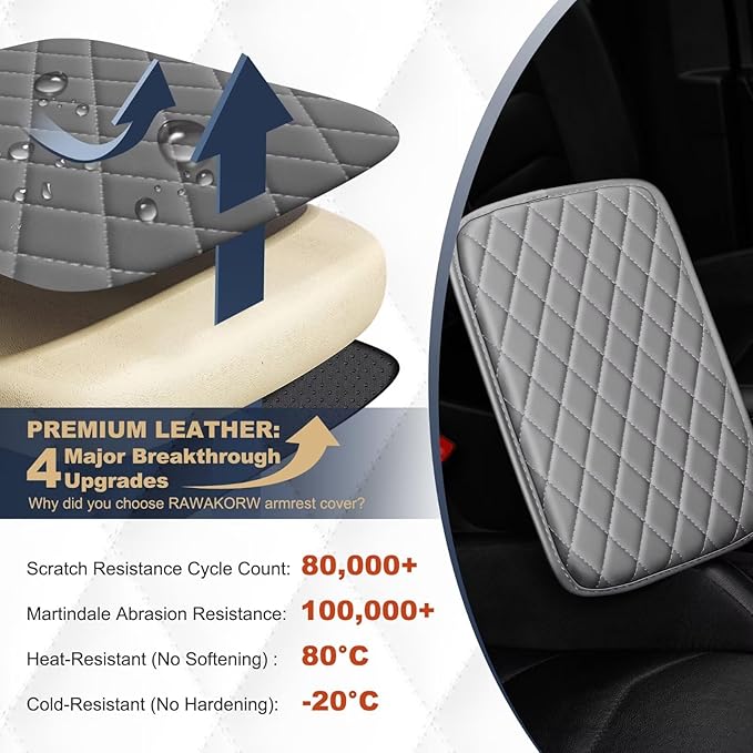 YORKNEIC Center Console Cover Fit for Lincoln Aviator Armrest Cover for Car with 2 Side Pockets Faux Leather Middle Console Cover (Grey)