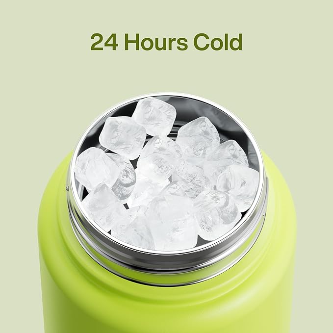ENCOOL Insulated Water Bottle with Straw Stainless Steel Water Bottle, Leak-Proof, BPA-Free, Double Wall Vacuum Keeps Cold for 24 Hours for Sports, Travel, School (32 oz, Sharp Green)