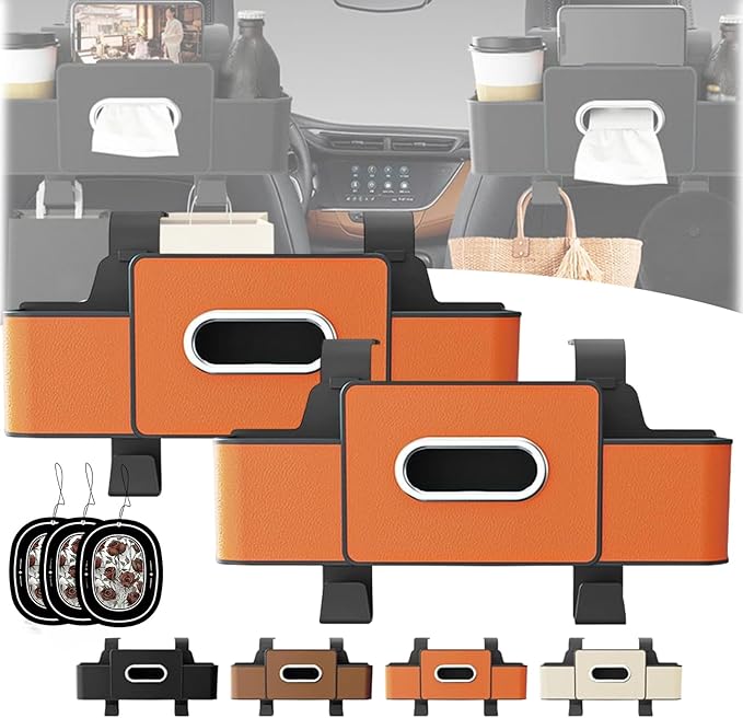 3-in-1 Car Backseat Organizer with Cup Holder, 2026 New Car Organizers and Storage, Multifunctional Back Seat Car Organizer for Hold Phones, Snacks, Drinks, and Handbags (Orange*2)