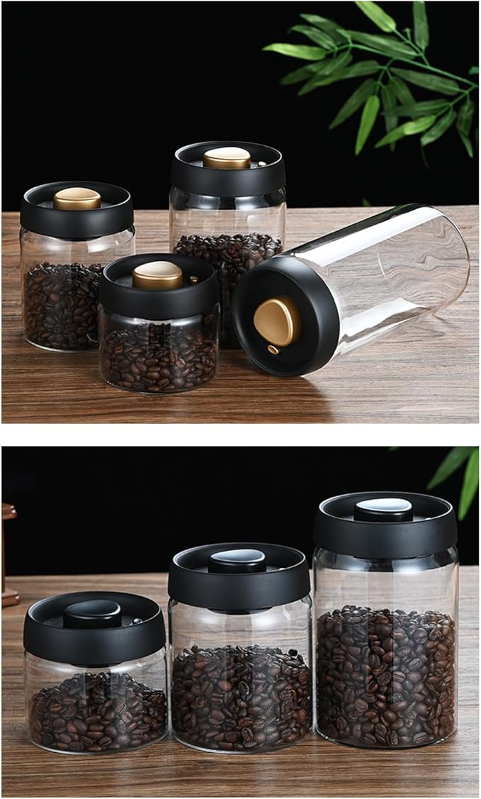 Sealed Glass Coffee Storage Canister Press Vacuum Seal Container for Bean Seasonings Dry Food Vacuum Press Coffee Container with Silicone Seal