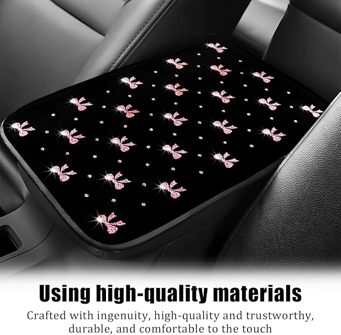 Car Center Console Cover, Waterproof Leather Bow Ribbon Vehicle Arm Rest Pad, Comfortable Automotive Interior Seat Box Armrest Protection Cushion Accessories, Universal Fit (Pink)