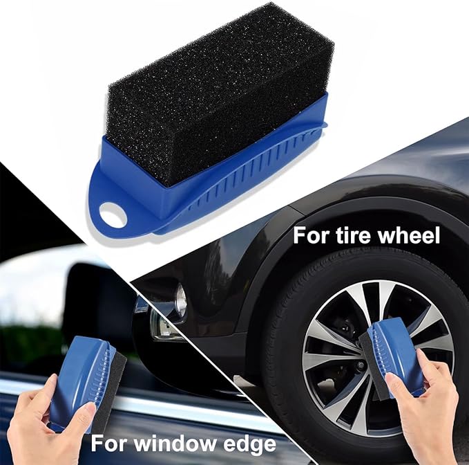 2 PCS Tire Shine Applicator, Flat Dressing Waxing Sponge Pads With Lid Cover, Reusable Polishing Cleaning Foam Applicators With Rectangular Box, Car Accessories (Blue)
