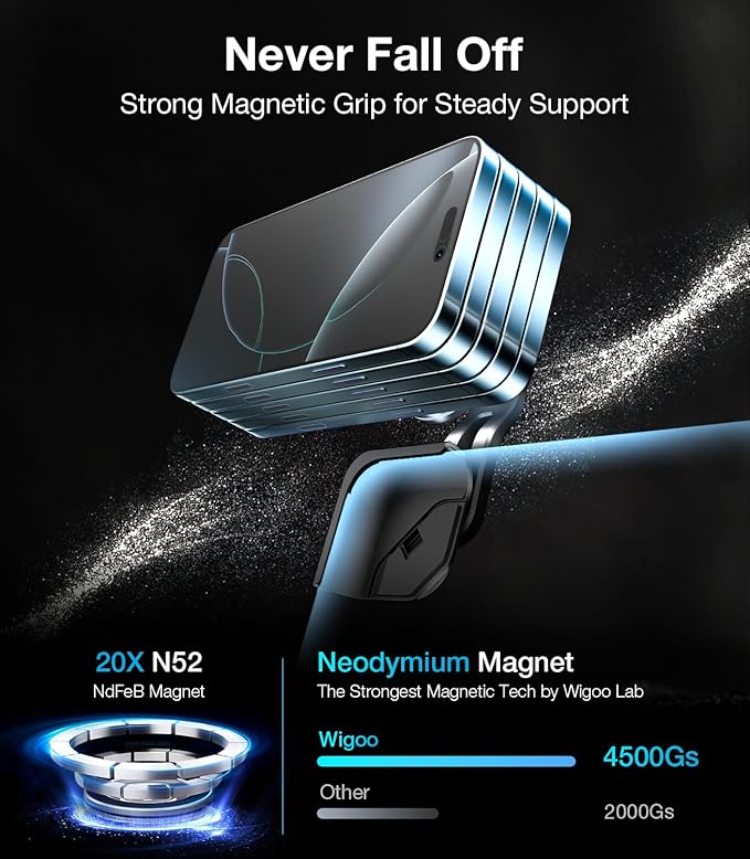 Wigoo Tesla Phone Mount for Tesla【Strongest Magnetic Power, No Blocking View】 Screen Phone Holder, Tesla Model 3/Y/X/S Accessories Fits for All iPhone & Android Phones with Magnetic Ring