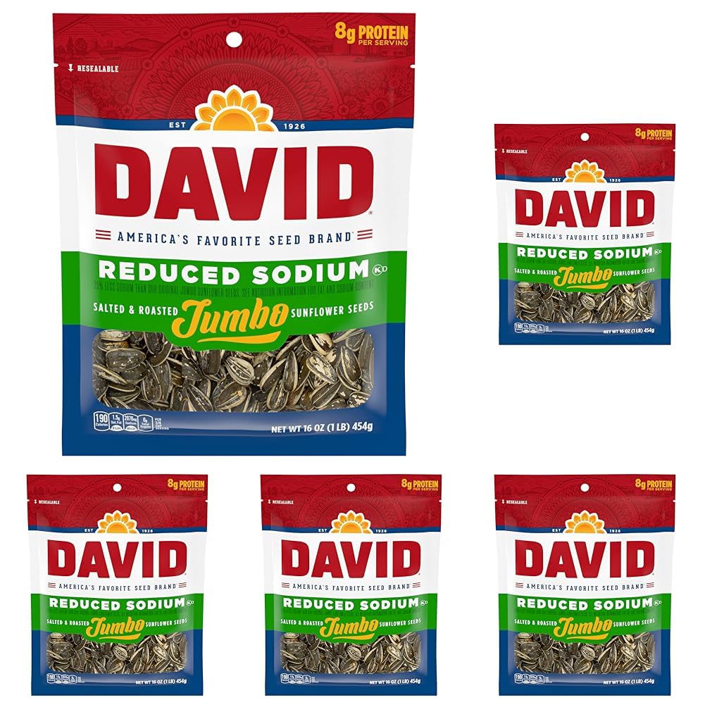 DAVID Reduced Sodium Sunflower Seeds, Original Flavor, 16 oz.