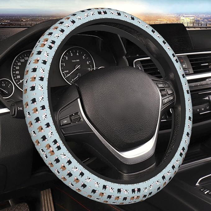 Farmhouse Cows Neoprene Steering Wheel Covers Women Men Car Accessories, Universal 15 Inch Fit Auto, Suvs, Truck