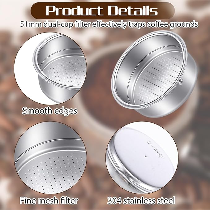 51mm Portafilter Basket Reusable Stainless Steel Coffee Filters Double Layer Pressurized Espresso Filter Basket Compatible For 51mm Coffee Machines Parts