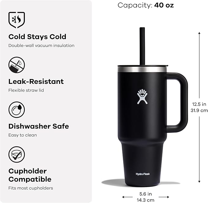 Hydro Flask Travel Tumbler with Handle, Lid and Straw - Insulated Stainless Steel in 40 Oz Indigo Blue