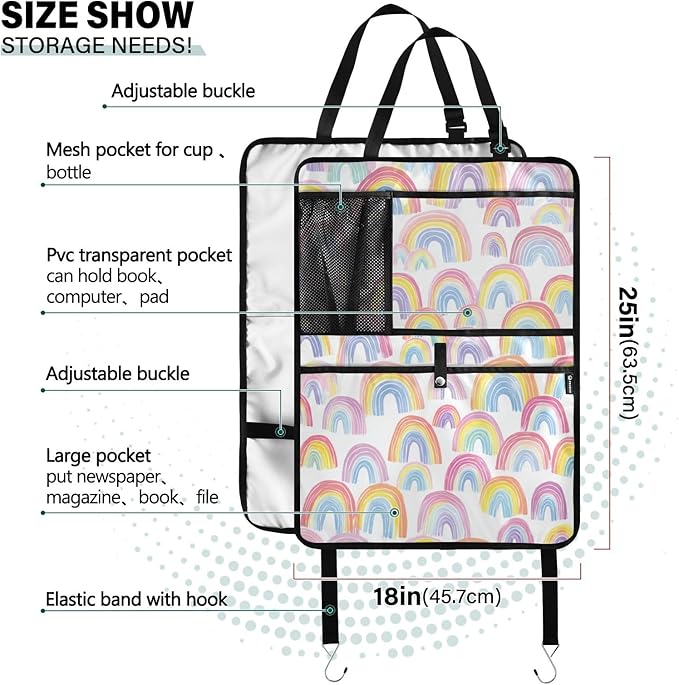 2 Pack Back Seat Car Organizer with Storage Pockets Kick Mats Back Seat Protector Hanging Car Organizer Automotive Seat Back Cover Organizers Gradient Cute Rainbows