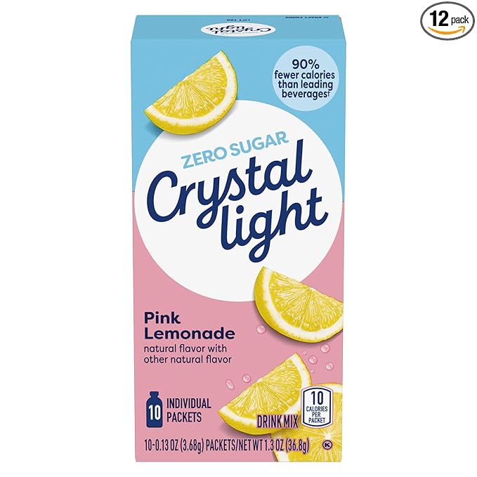 Crystal Light On The Go Pink Lemonade Powdered Soft Drink Mix, 0.13 Ounce - 10 per pack - 12 packs per case.