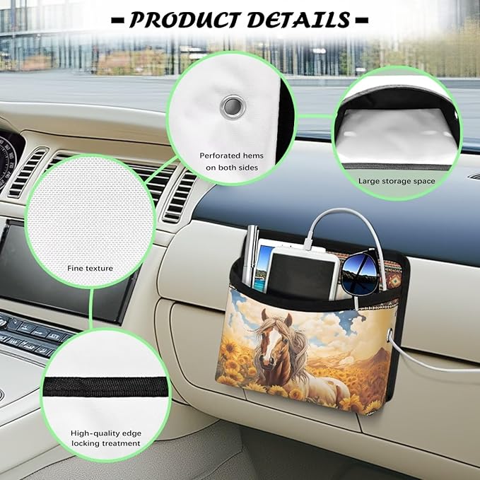 Aztec Horse Car Side Pocket Organizer, Seat Side Storage Bag, Universal Pouch for Auto Door Window Console Seat Backrest, Purse Card Phone Sunglasses Holder, Car Accessories