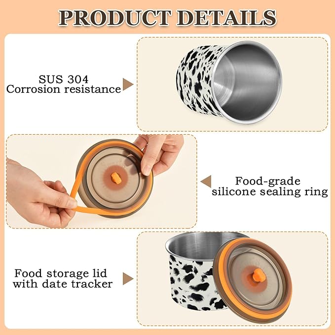 ALAZA Cow Prints Airtight Coffee Bean Canister 900ml Food Storage Containers with Lids For Gournd, Tea, Sugar, Flour, Rice, Cereal, Candy Cookie Jar
