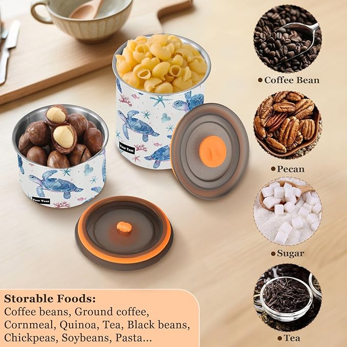 ALAZA Sea Turtle Watercolour Airtight Coffee Bean Canister Customed 500ml Food Storage Containers with Lids For Gournd, Tea, Sugar, Flour, Rice, Cereal, Candy Cookie Jar