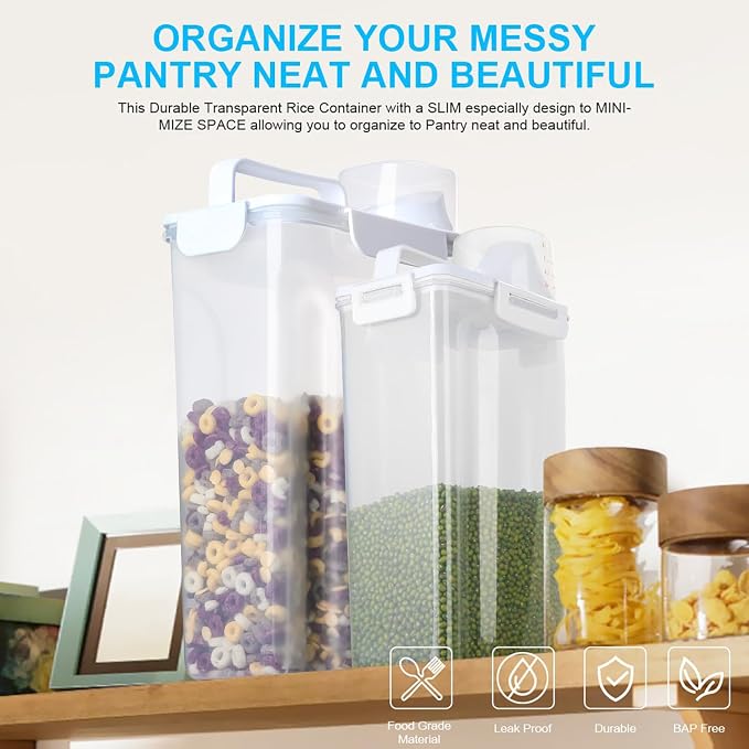 Uppetly Rice Airtight Dry Food Storage Containers 10Lbs, BPA Free Plastic Storage Bin Dispenser with Pourable Spout, Portable Handle, Kitchen Pantry Organization for Cereal, Flour and Baking Supplies