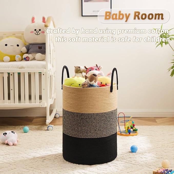Artfeel Laundry Basket,Woven Cotton Rope Laundry Hamper,40L for Decorative Storage of Dirty Clothes,Toys and Blankets in Bathroom,Bedroom and Living Room