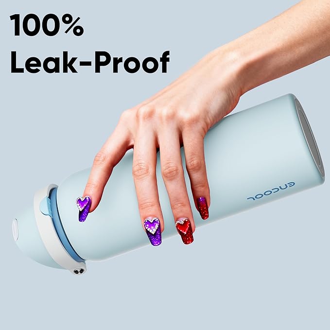 Insulated Water Bottle with Straw - Encool Stainless Steel Water Bottle with Push Button Lid, Leak-Proof & BPA-Free, Keeps Cold for 24 Hours for Sports, Travel, Gym (40 oz, Jungle Mist)