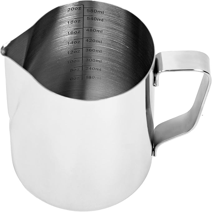 Milk Frothing Pitcher 20oz / 600ml – Stainless Steel Latte Art Pitcher with Measurement Marks, Barista Milk Frother Cup for Espresso, Cappuccino & Steaming Milk