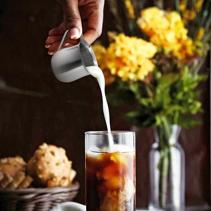 3 Oz Small Creamer Pitcher, Stainless Steel Bell Creamers, Mini Creamer Dispenser with Pouring Spout for Cream, Milk, Salad Dressing, Maple Syrup (2)